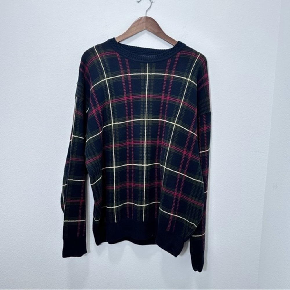 Woods and Gray Men's Plaid Navy and Red Grunge Grandpa Knit Sweater Size‎ XL